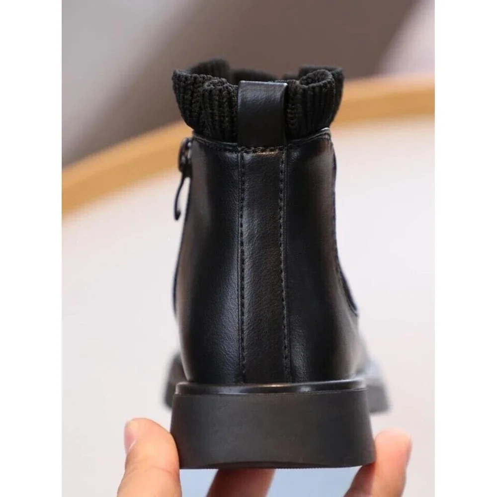 Big Girls Ankle Booties Black Chelsea Boots Size EU 36 US 6 Casual Warm Side Zip